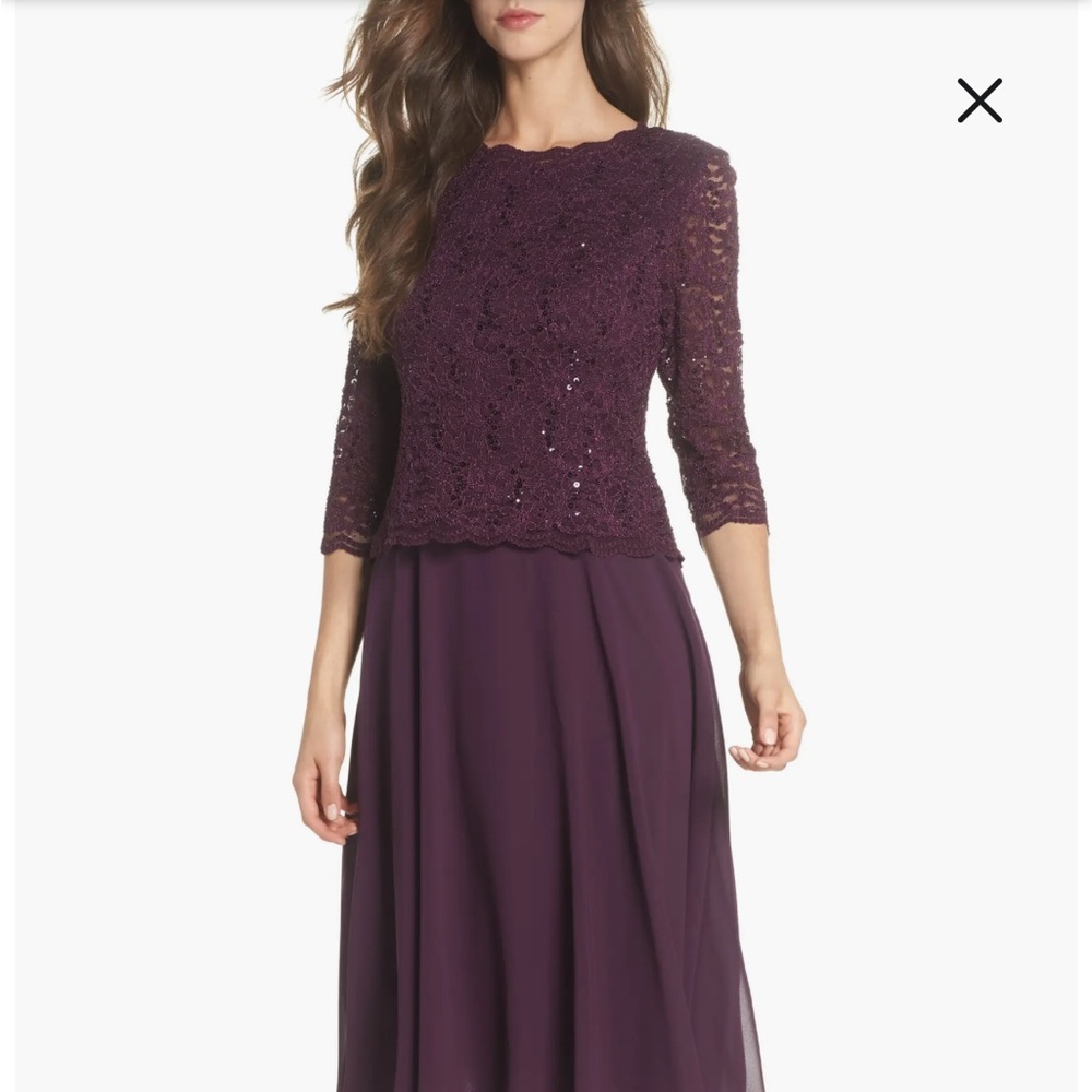 Alex Evenings Deep Plum Long Sleeve Dress